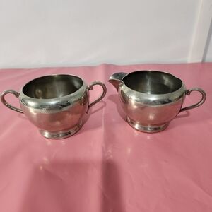 Vintage Pewter Creamer and Sugar Bowl Set